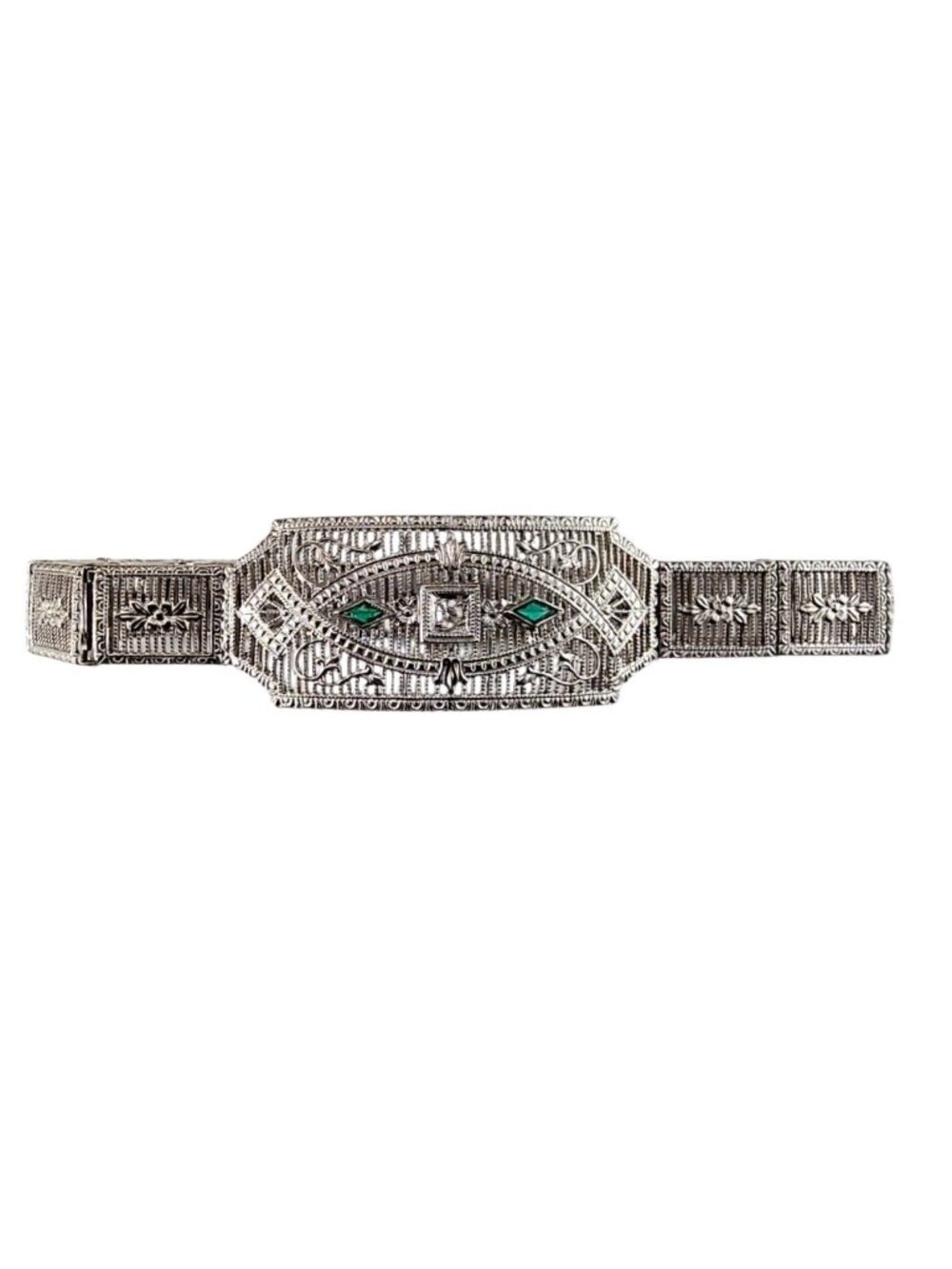 14K White Gold Filigree and Diamond Bracelet #25202